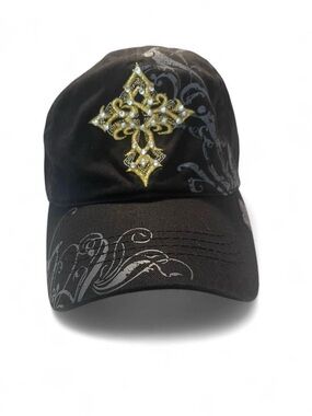 Reign Affliction Y2K Black Embellished Cross Baseball Cap - OSFM